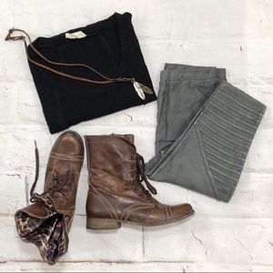 Gray Suede Moto Pants